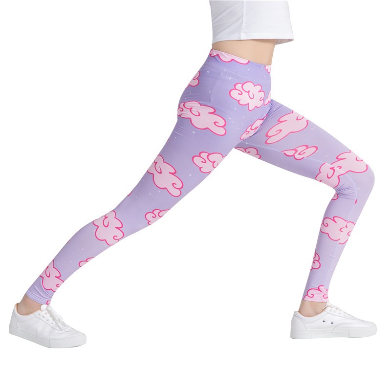 Women's Yoga Leggings move with you Pink clouds on light purple print Yoga pants for women